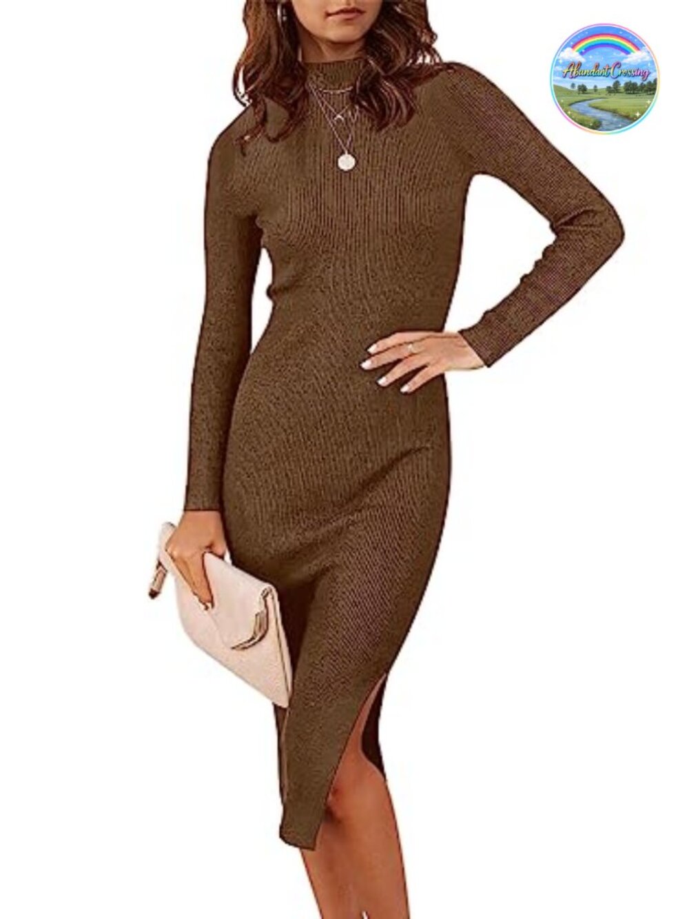 ANRABESS Womens Fall Long Sleeve Mock Neck Bodycon Mini Sweater Dress